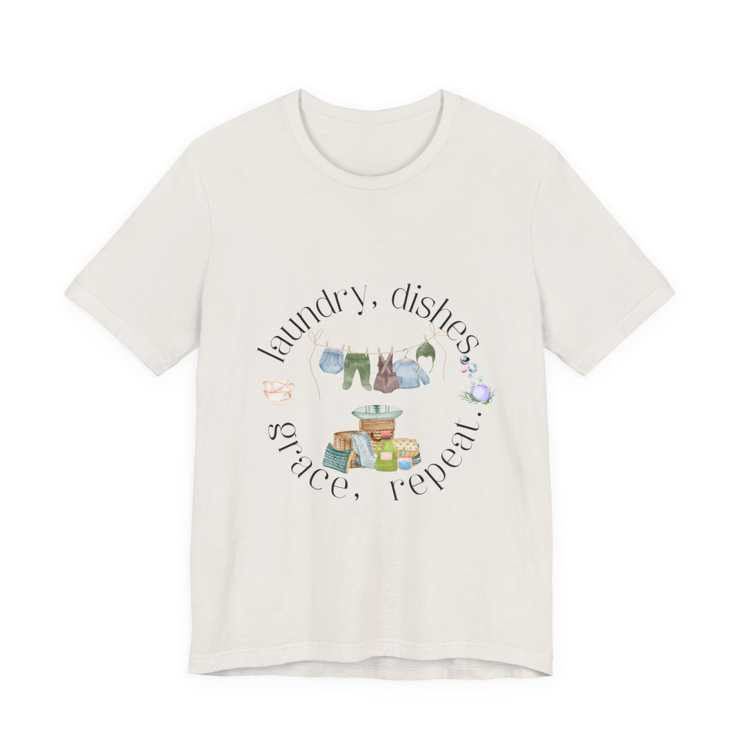 Laundry, Dishes, Grace, Repeat Tee | Watercolor Homemaker Graphic T-Shirt | Faith-Filled Simple Living Shirt for Women