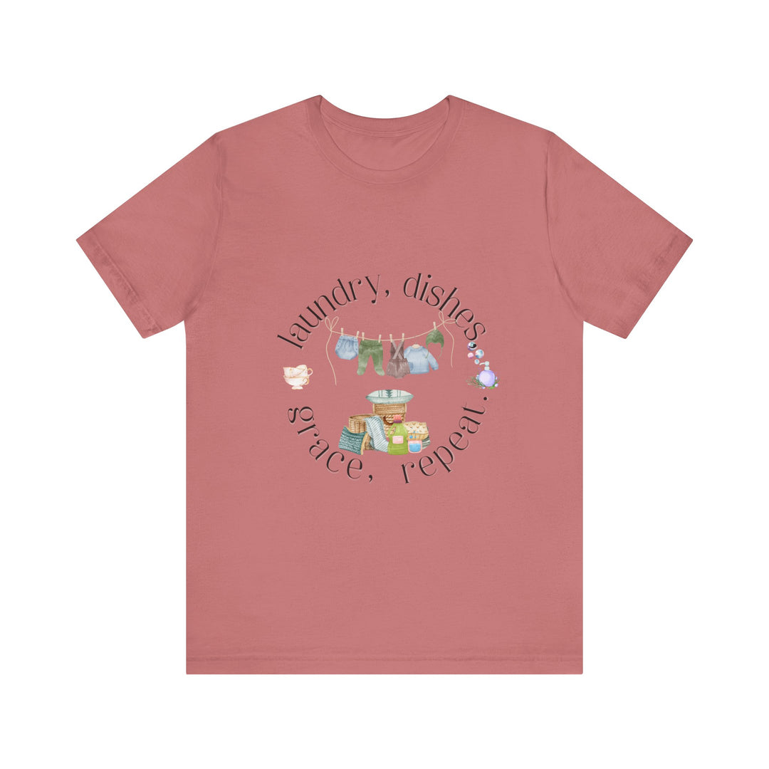 Laundry, Dishes, Grace, Repeat Tee | Watercolor Homemaker Graphic T-Shirt | Faith-Filled Simple Living Shirt for Women