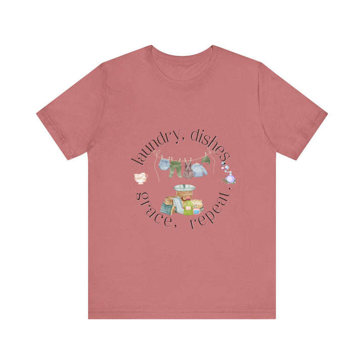 Laundry, Dishes, Grace, Repeat Tee | Watercolor Homemaker Graphic T-Shirt | Faith-Filled Simple Living Shirt for Women
