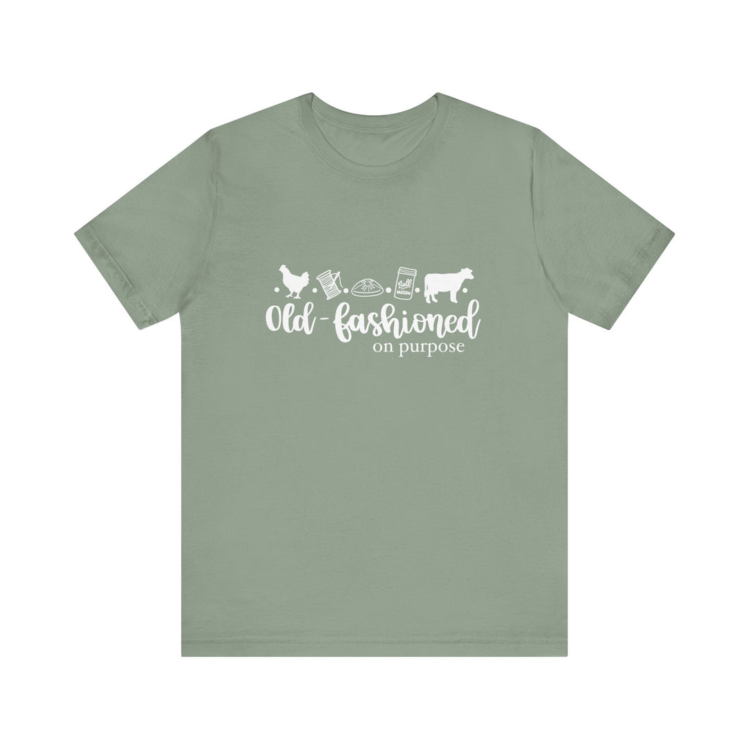 Old Fashioned On Purpose Homesteading Icons Tee | Vintage Farm Life Shirt | Simple Living T-Shirt for Women