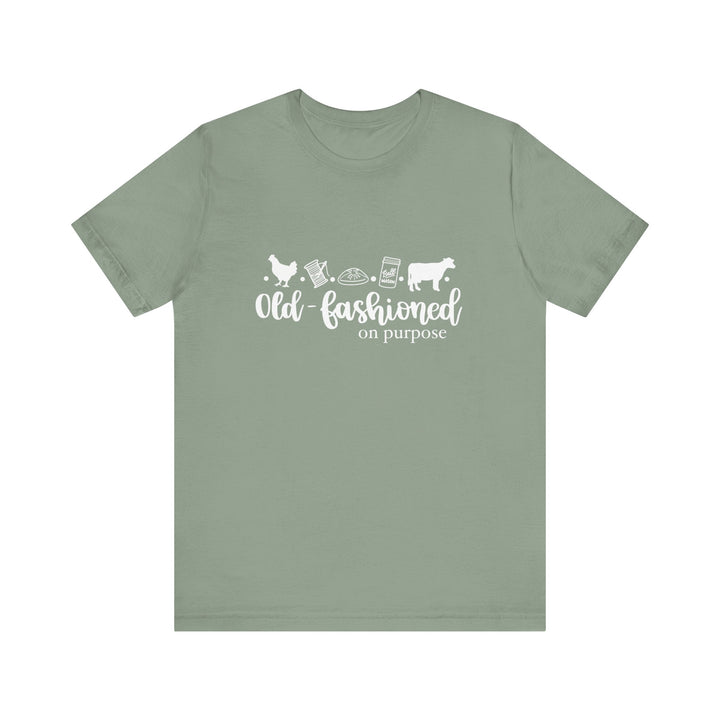 Old Fashioned On Purpose Homesteading Icons Tee | Vintage Farm Life Shirt | Simple Living T-Shirt for Women