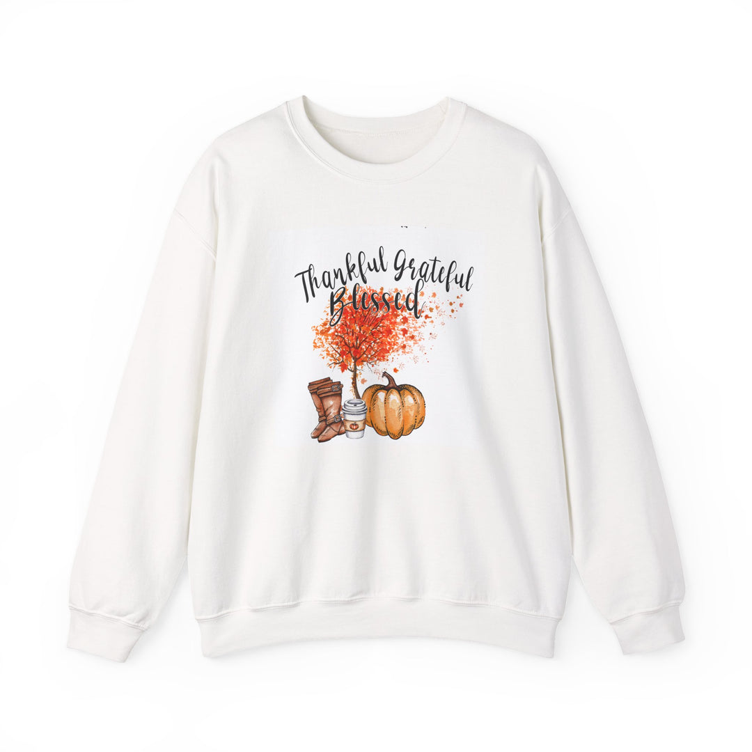 Thankful Grateful Blessed Crewneck Sweatshirt, Cozy Fall Sweatshirt, Autumn Gift, Thanksgiving Apparel, Unisex Thanksgiving Gift