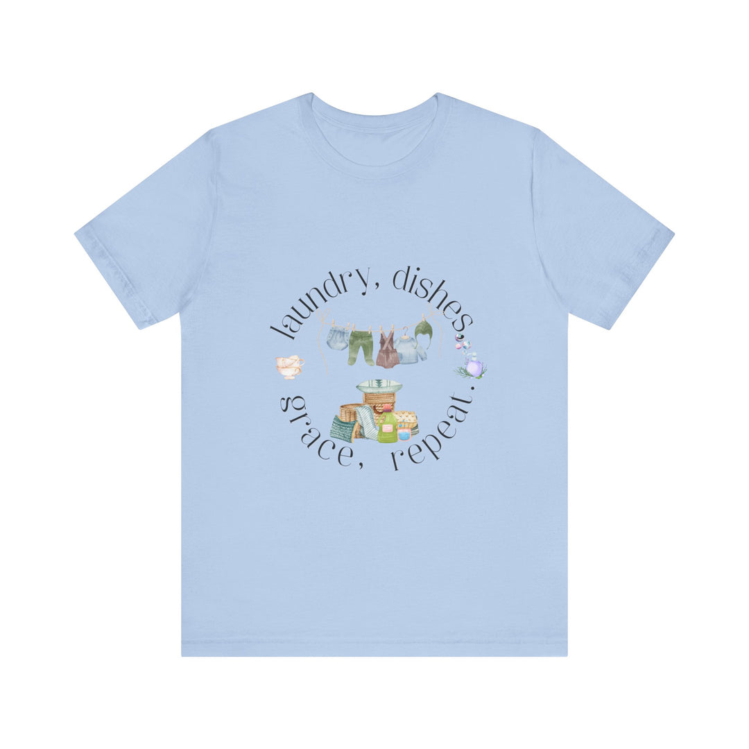 Laundry, Dishes, Grace, Repeat Tee | Watercolor Homemaker Graphic T-Shirt | Faith-Filled Simple Living Shirt for Women