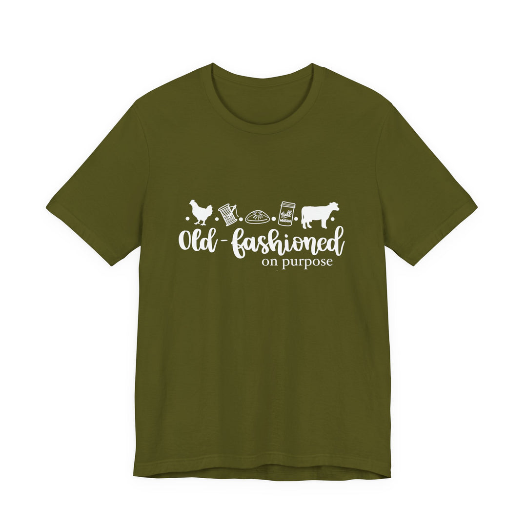 Old Fashioned On Purpose Homesteading Icons Tee | Vintage Farm Life Shirt | Simple Living T-Shirt for Women