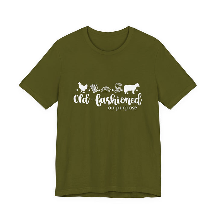 Old Fashioned On Purpose Homesteading Icons Tee | Vintage Farm Life Shirt | Simple Living T-Shirt for Women