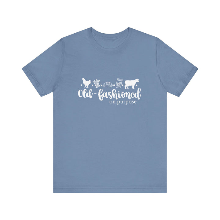 Old Fashioned On Purpose Homesteading Icons Tee | Vintage Farm Life Shirt | Simple Living T-Shirt for Women