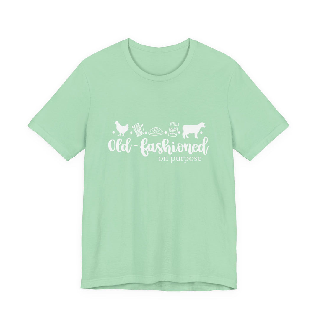 Old Fashioned On Purpose Homesteading Icons Tee | Vintage Farm Life Shirt | Simple Living T-Shirt for Women