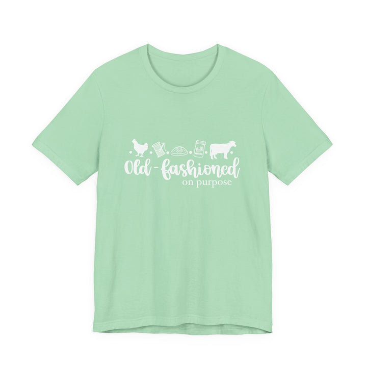 Old Fashioned On Purpose Homesteading Icons Tee | Vintage Farm Life Shirt | Simple Living T-Shirt for Women