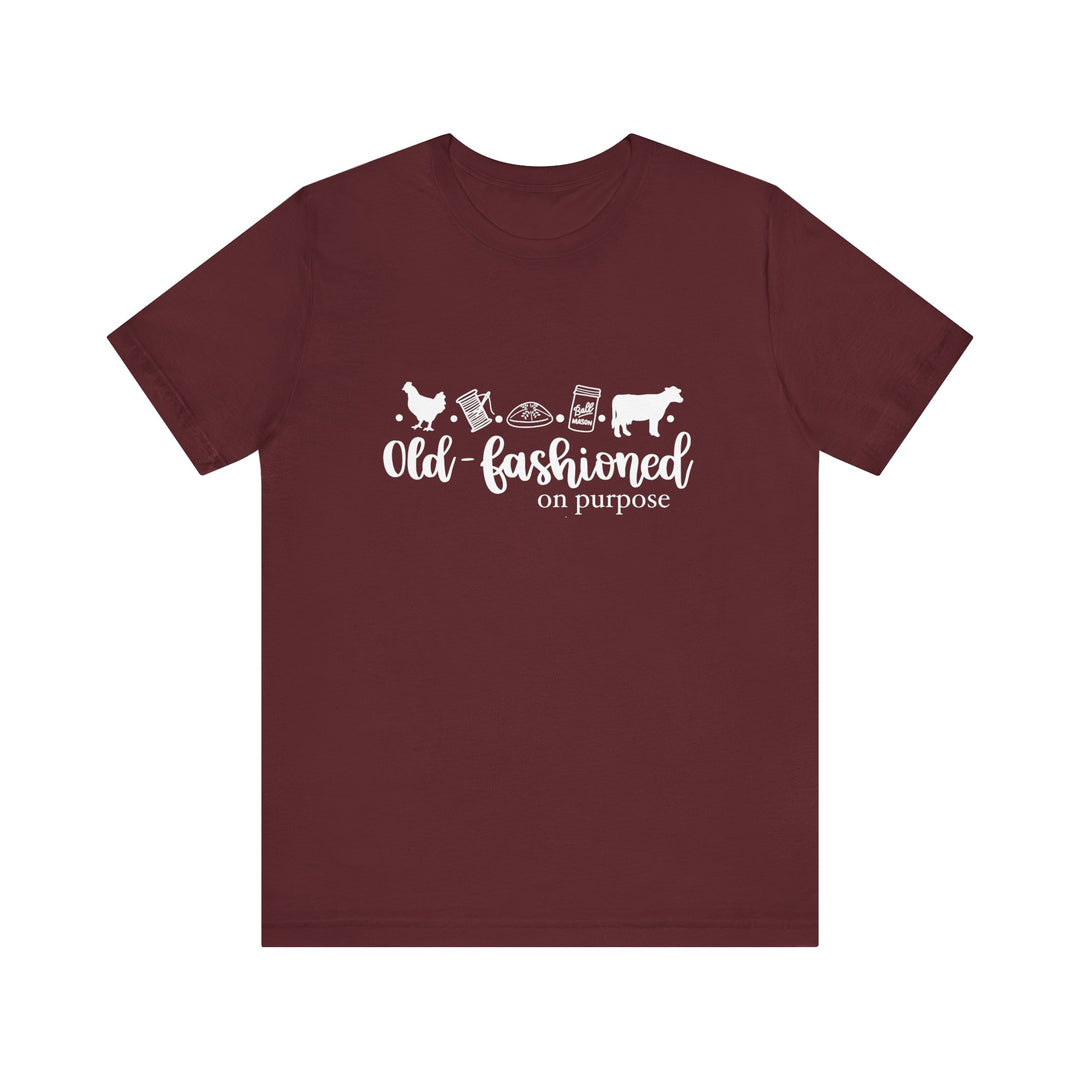 Old Fashioned On Purpose Homesteading Icons Tee | Vintage Farm Life Shirt | Simple Living T-Shirt for Women
