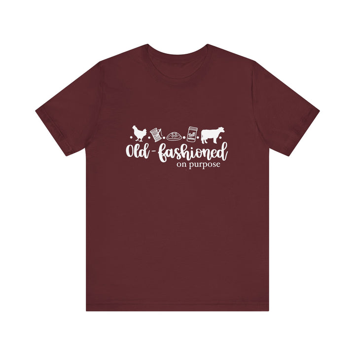 Old Fashioned On Purpose Homesteading Icons Tee | Vintage Farm Life Shirt | Simple Living T-Shirt for Women