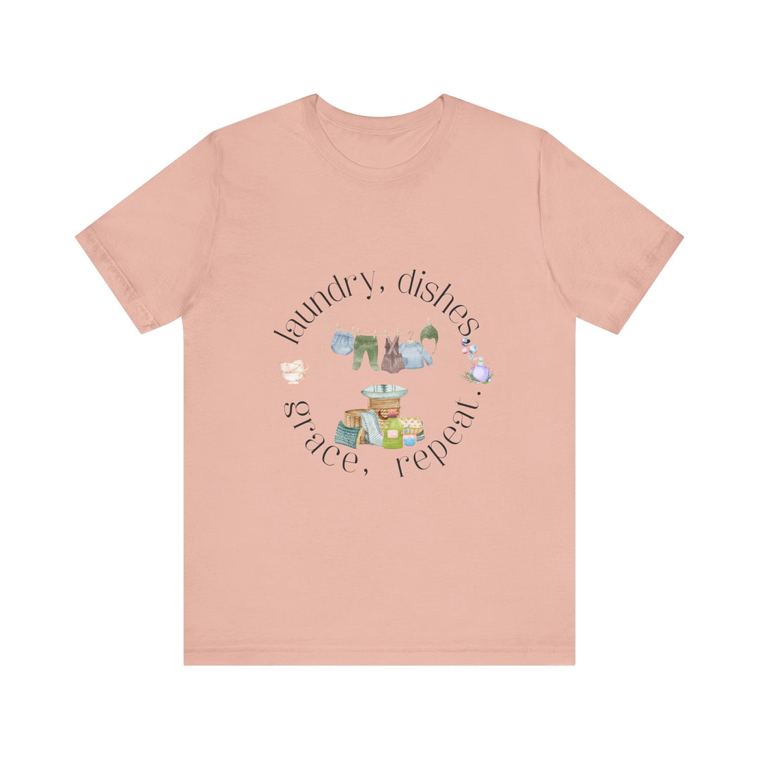 Laundry, Dishes, Grace, Repeat Tee | Watercolor Homemaker Graphic T-Shirt | Faith-Filled Simple Living Shirt for Women