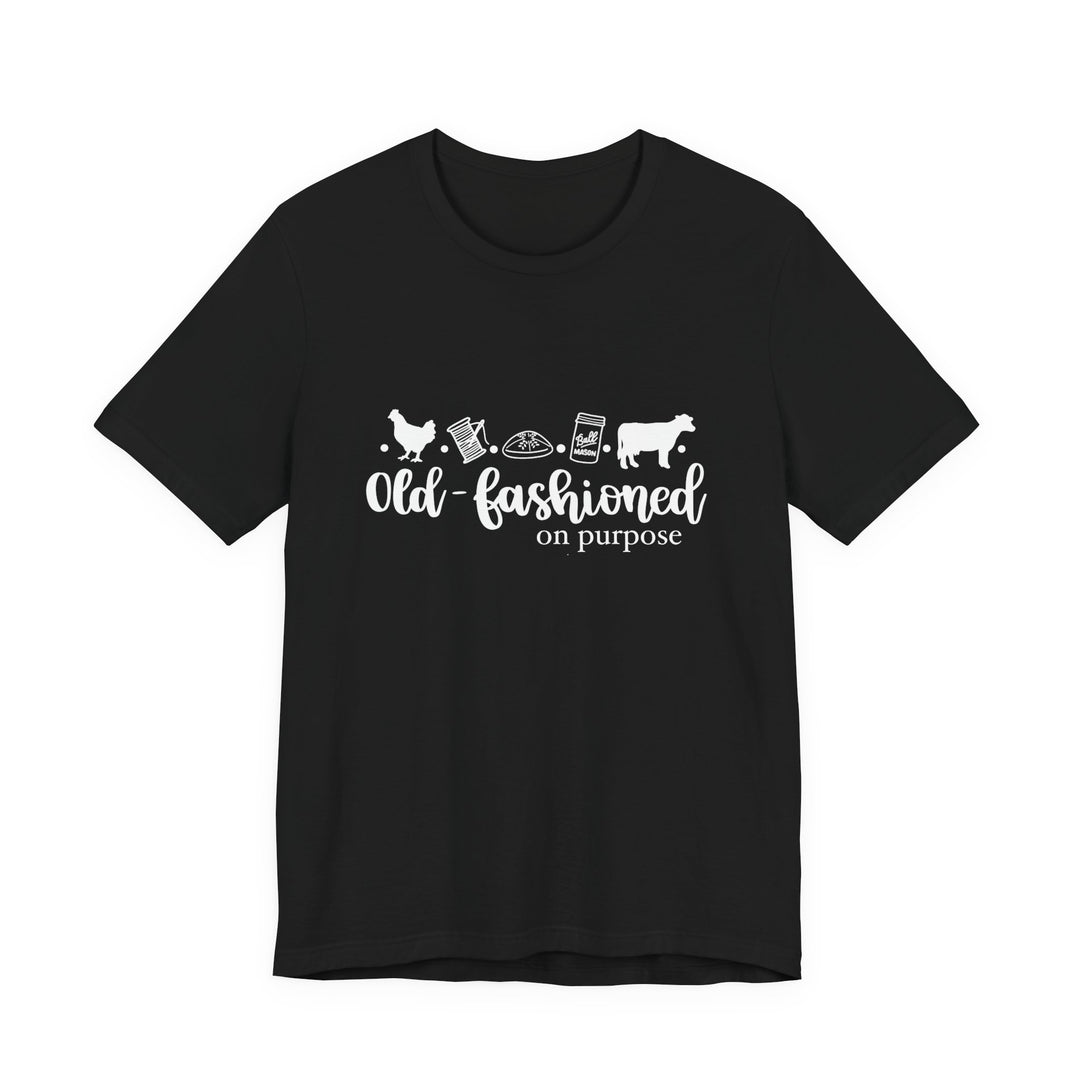 Old Fashioned On Purpose Homesteading Icons Tee | Vintage Farm Life Shirt | Simple Living T-Shirt for Women