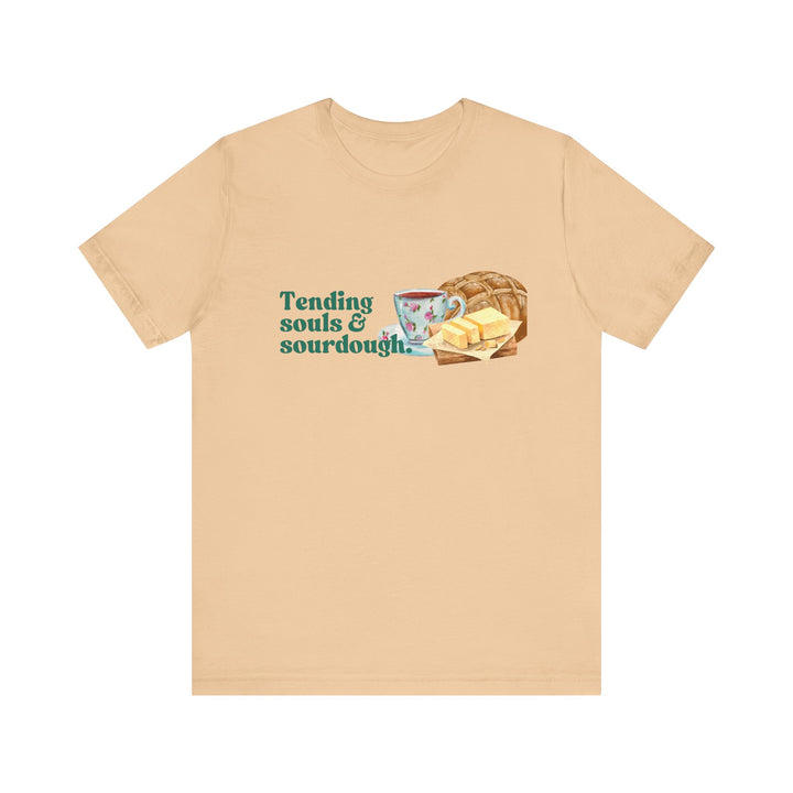 Tending Souls and Sourdough Tee | Watercolor Homestead Kitchen Graphic T-Shirt | Faith-Filled Slow Living Shirt for Women