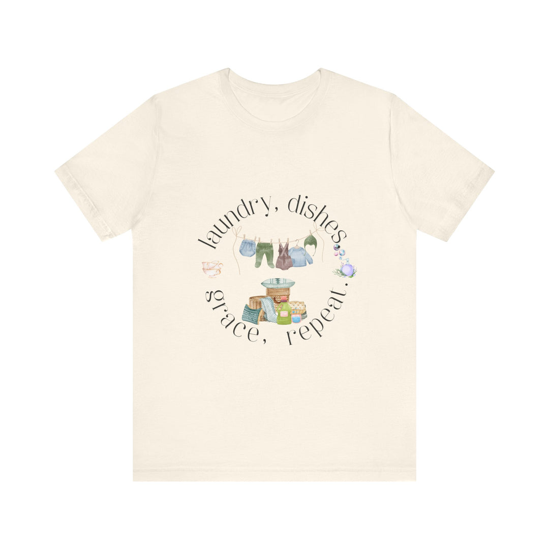 Laundry, Dishes, Grace, Repeat Tee | Watercolor Homemaker Graphic T-Shirt | Faith-Filled Simple Living Shirt for Women
