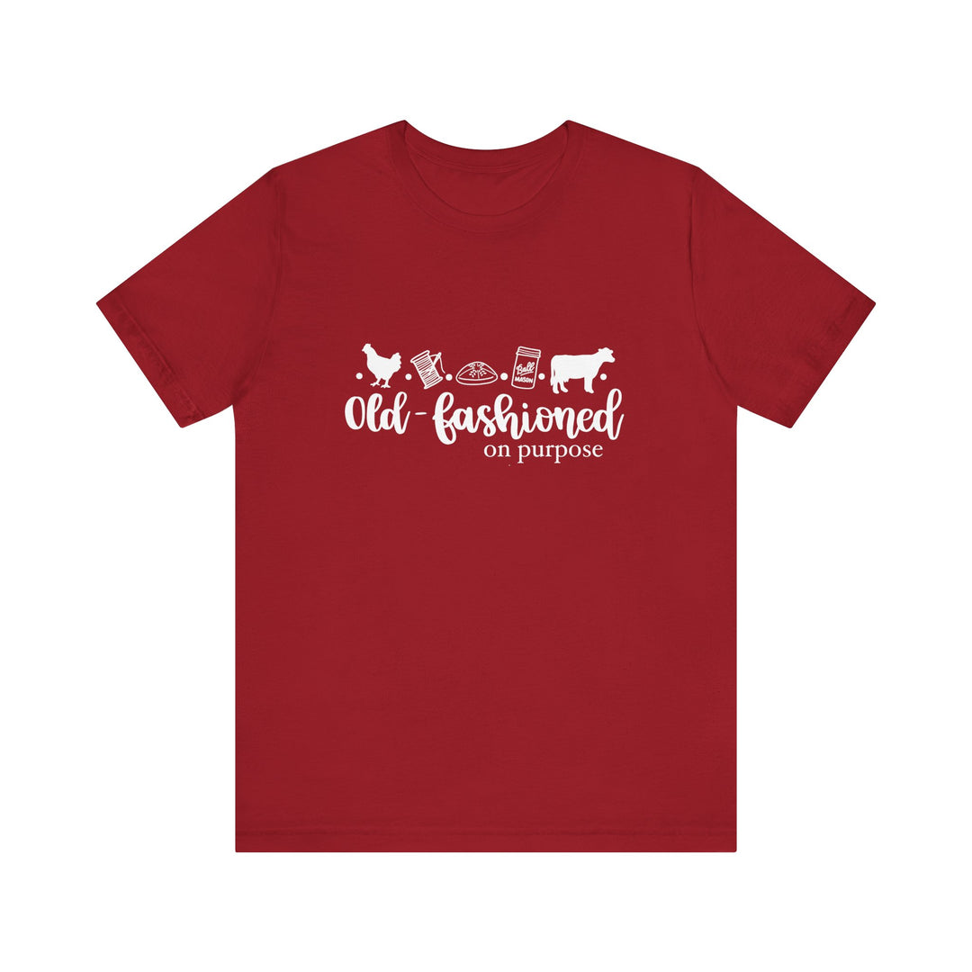 Old Fashioned On Purpose Homesteading Icons Tee | Vintage Farm Life Shirt | Simple Living T-Shirt for Women