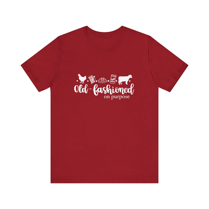 Old Fashioned On Purpose Homesteading Icons Tee | Vintage Farm Life Shirt | Simple Living T-Shirt for Women