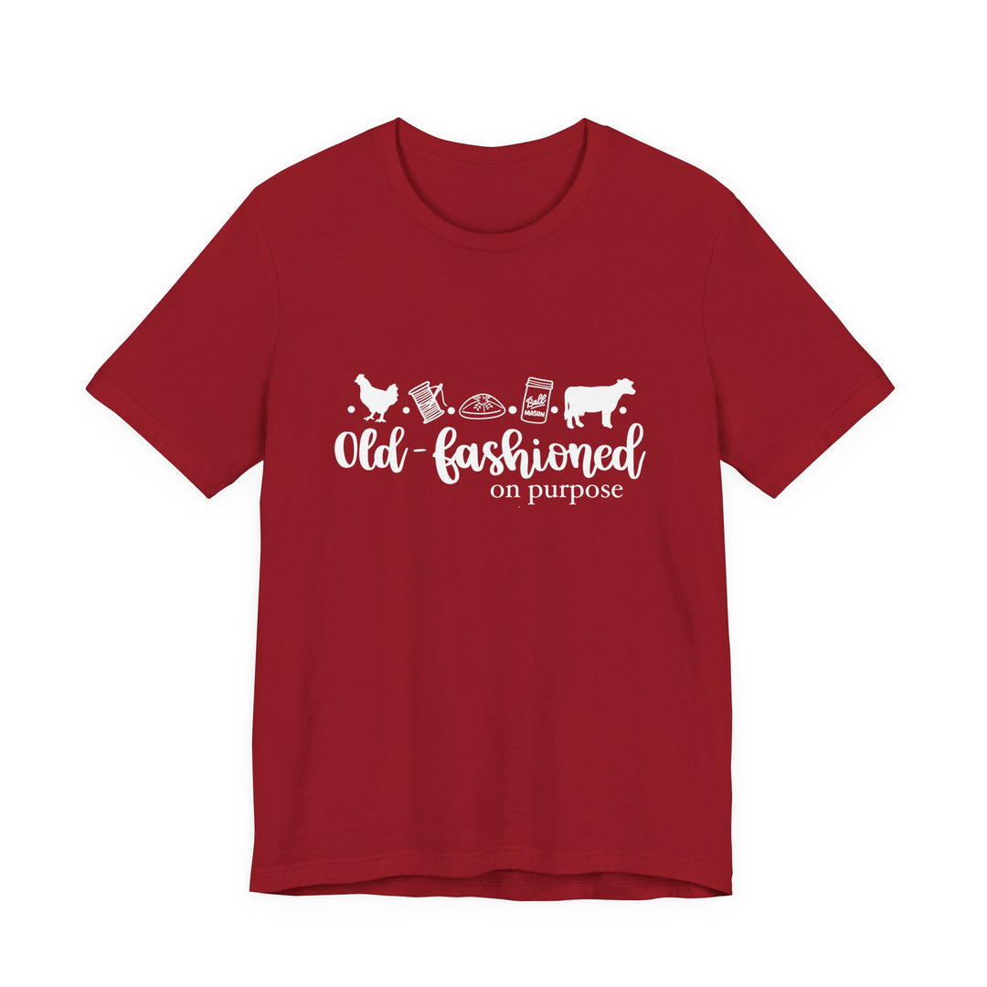 Old Fashioned On Purpose Homesteading Icons Tee | Vintage Farm Life Shirt | Simple Living T-Shirt for Women