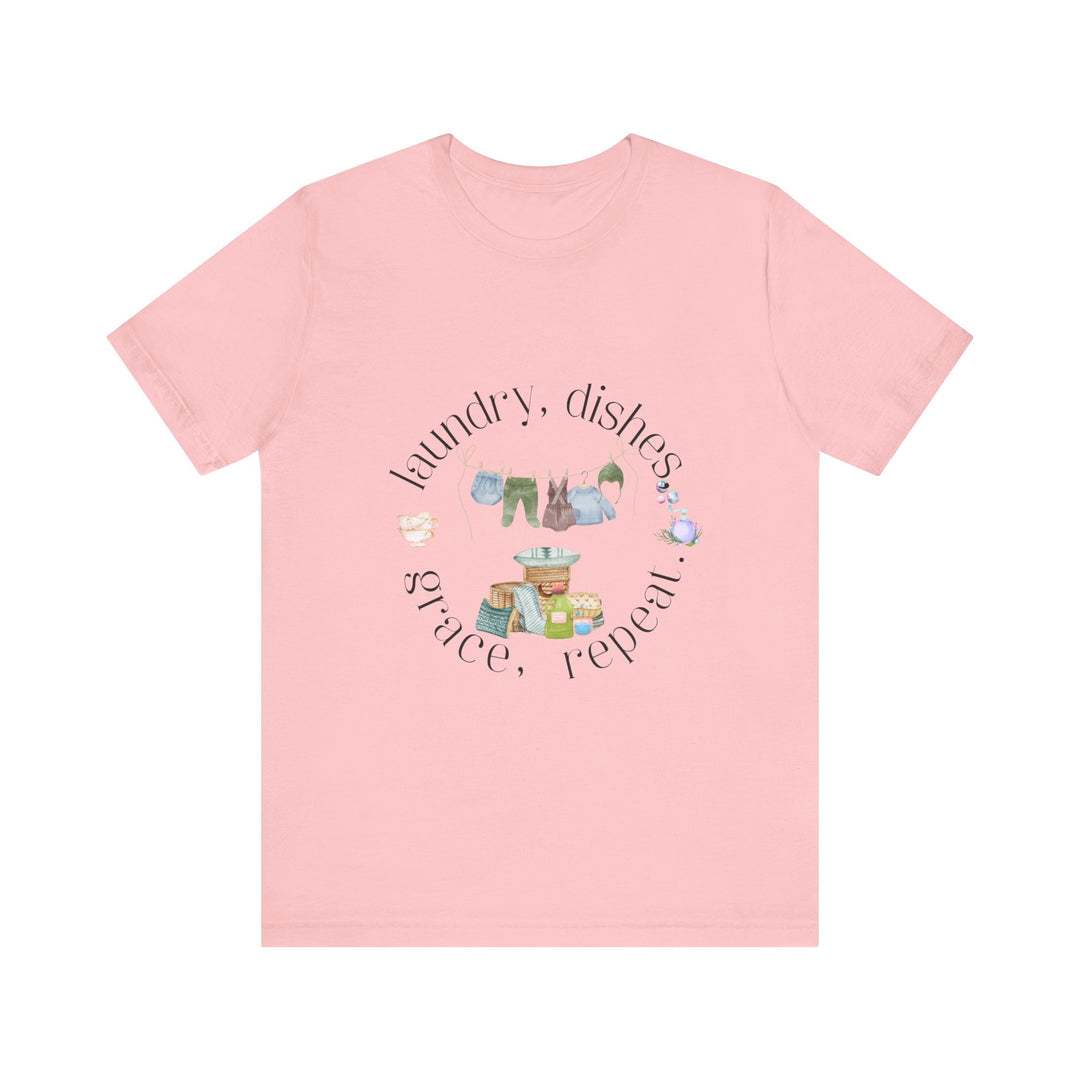 Laundry, Dishes, Grace, Repeat Tee | Watercolor Homemaker Graphic T-Shirt | Faith-Filled Simple Living Shirt for Women