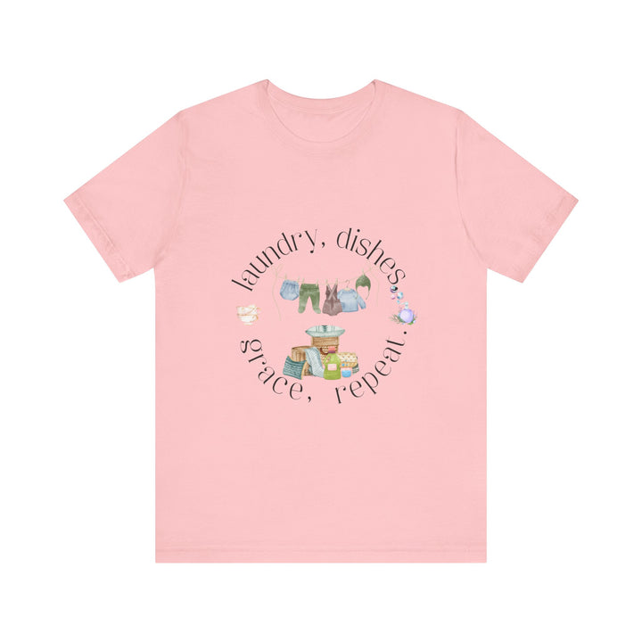 Laundry, Dishes, Grace, Repeat Tee | Watercolor Homemaker Graphic T-Shirt | Faith-Filled Simple Living Shirt for Women
