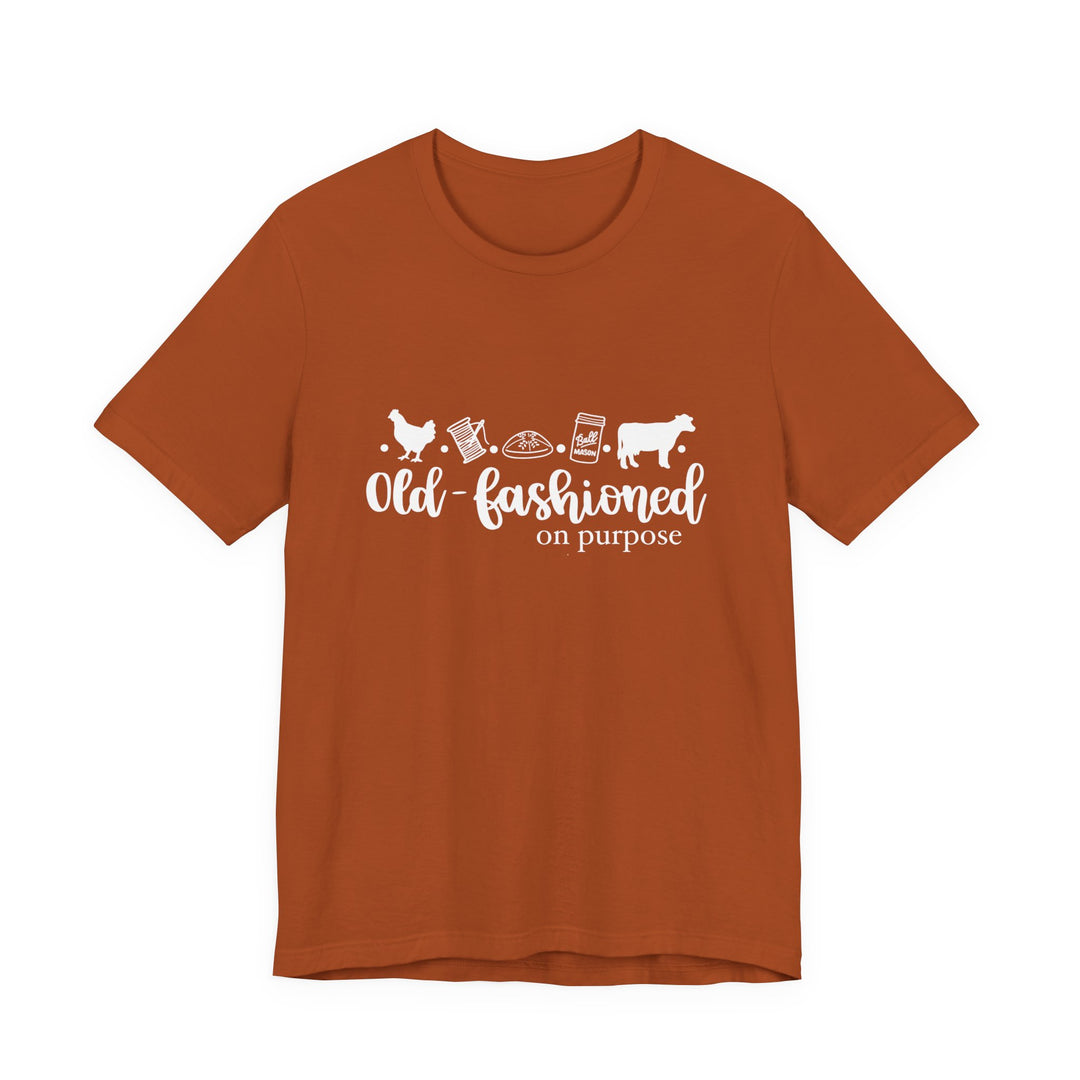 Old Fashioned On Purpose Homesteading Icons Tee | Vintage Farm Life Shirt | Simple Living T-Shirt for Women