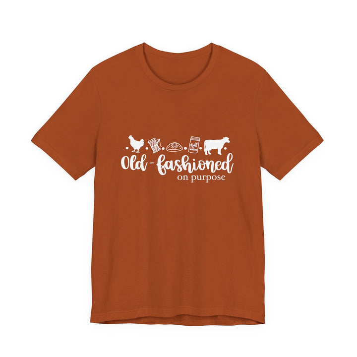 Old Fashioned On Purpose Homesteading Icons Tee | Vintage Farm Life Shirt | Simple Living T-Shirt for Women