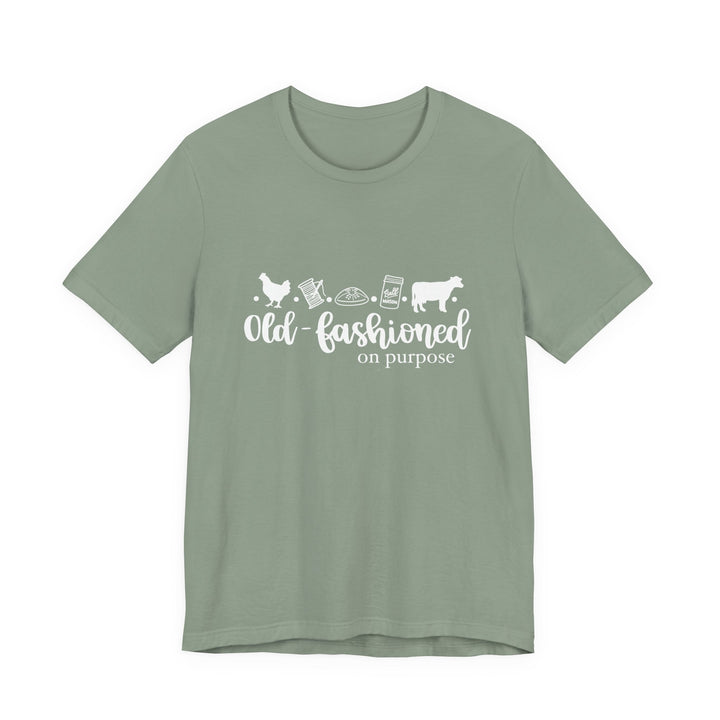 Old Fashioned On Purpose Homesteading Icons Tee | Vintage Farm Life Shirt | Simple Living T-Shirt for Women