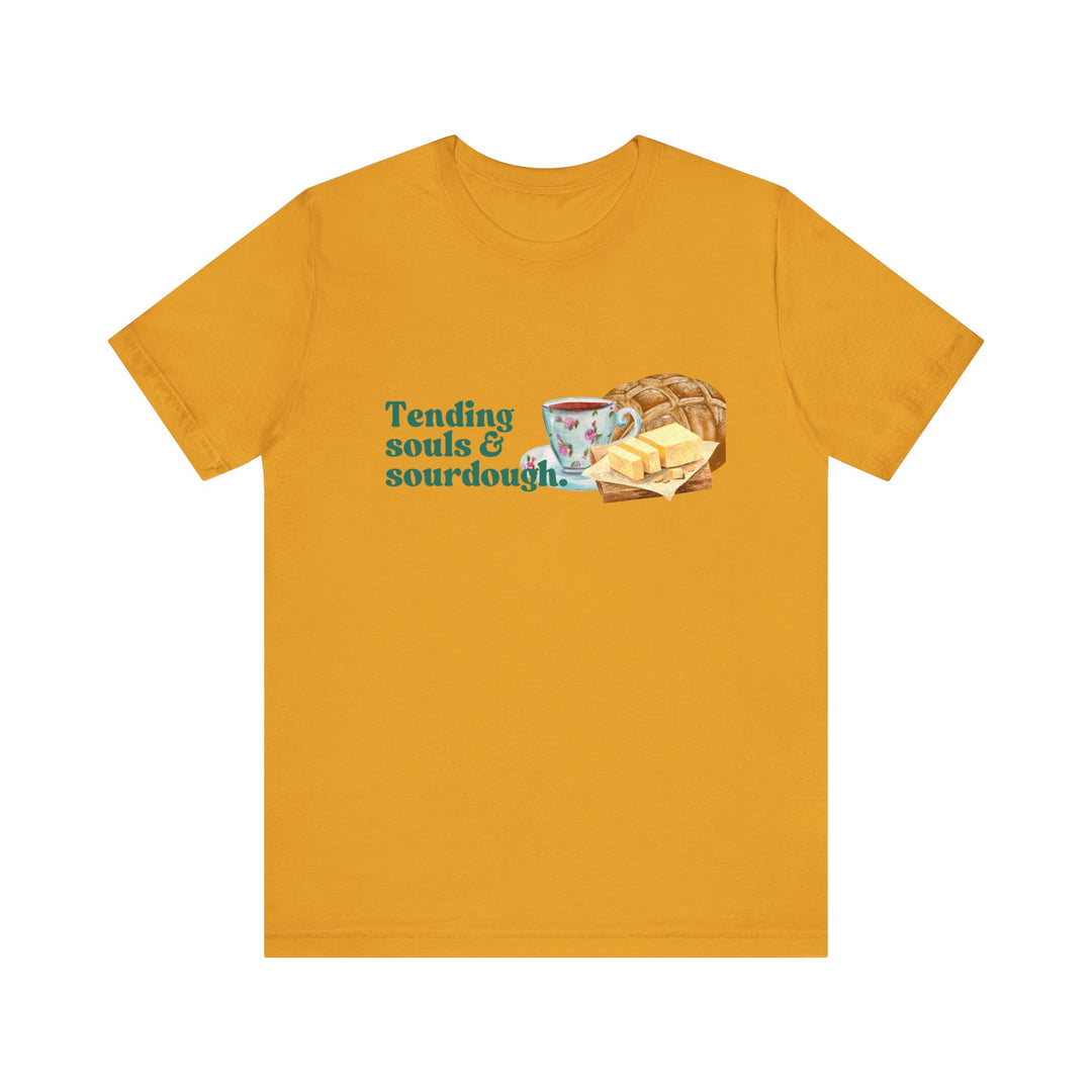Tending Souls and Sourdough Tee | Watercolor Homestead Kitchen Graphic T-Shirt | Faith-Filled Slow Living Shirt for Women