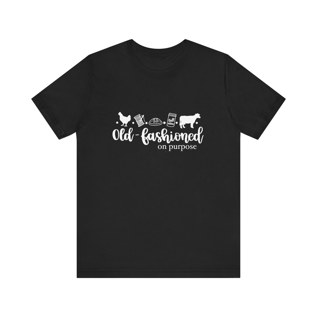 Old Fashioned On Purpose Homesteading Icons Tee | Vintage Farm Life Shirt | Simple Living T-Shirt for Women