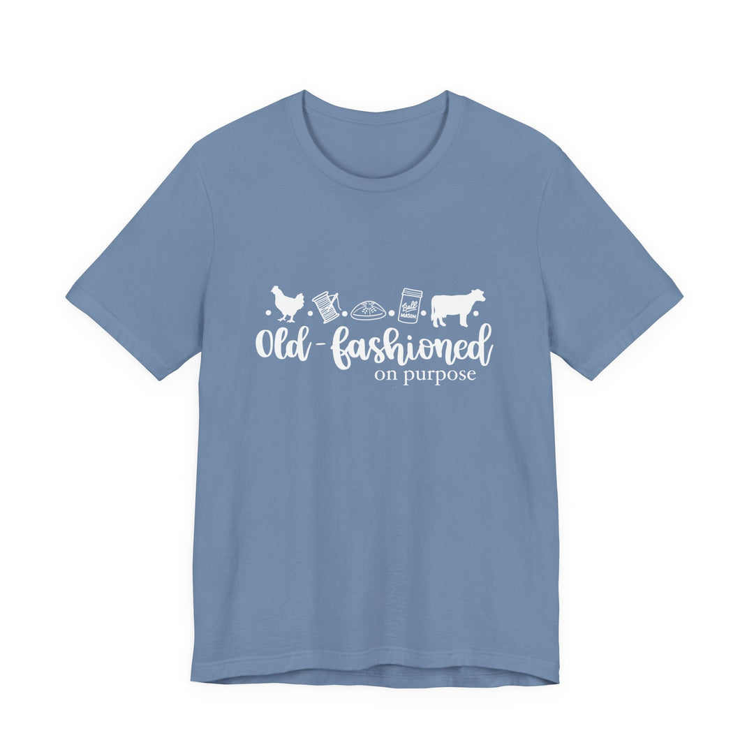 Old Fashioned On Purpose Homesteading Icons Tee | Vintage Farm Life Shirt | Simple Living T-Shirt for Women