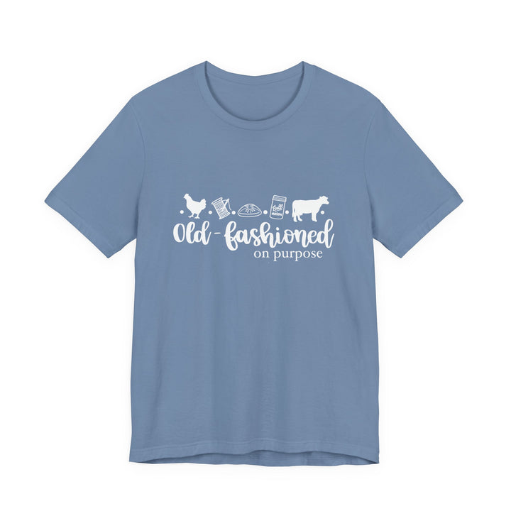 Old Fashioned On Purpose Homesteading Icons Tee | Vintage Farm Life Shirt | Simple Living T-Shirt for Women