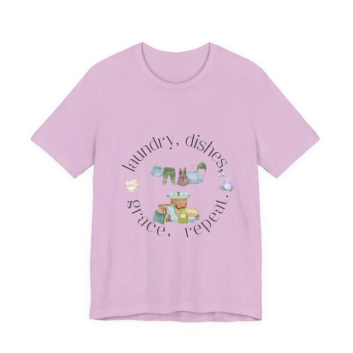 Laundry, Dishes, Grace, Repeat Tee | Watercolor Homemaker Graphic T-Shirt | Faith-Filled Simple Living Shirt for Women
