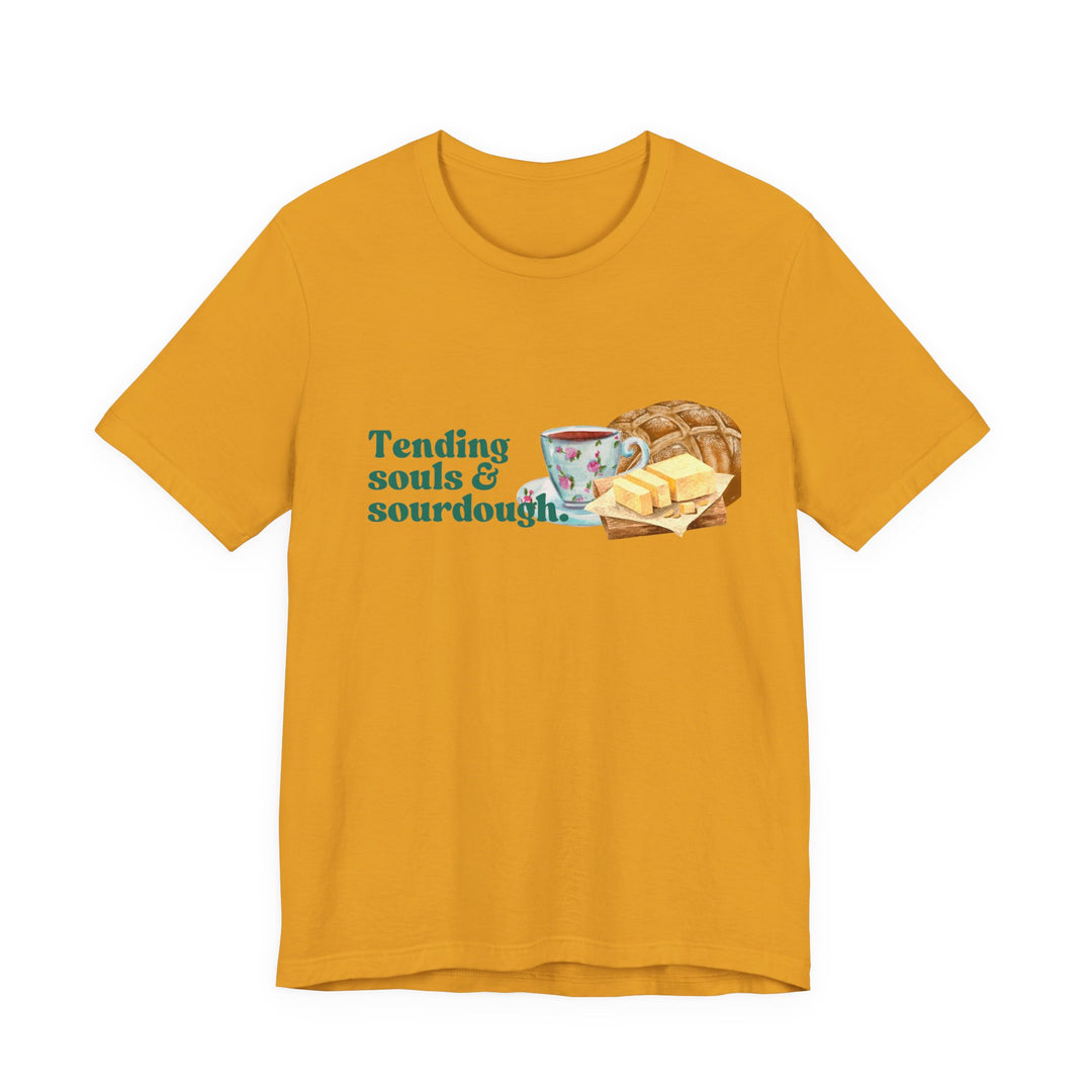 Tending Souls and Sourdough Tee | Watercolor Homestead Kitchen Graphic T-Shirt | Faith-Filled Slow Living Shirt for Women