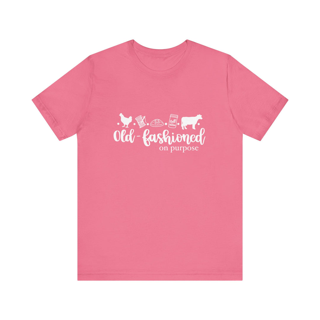 Old Fashioned On Purpose Homesteading Icons Tee | Vintage Farm Life Shirt | Simple Living T-Shirt for Women