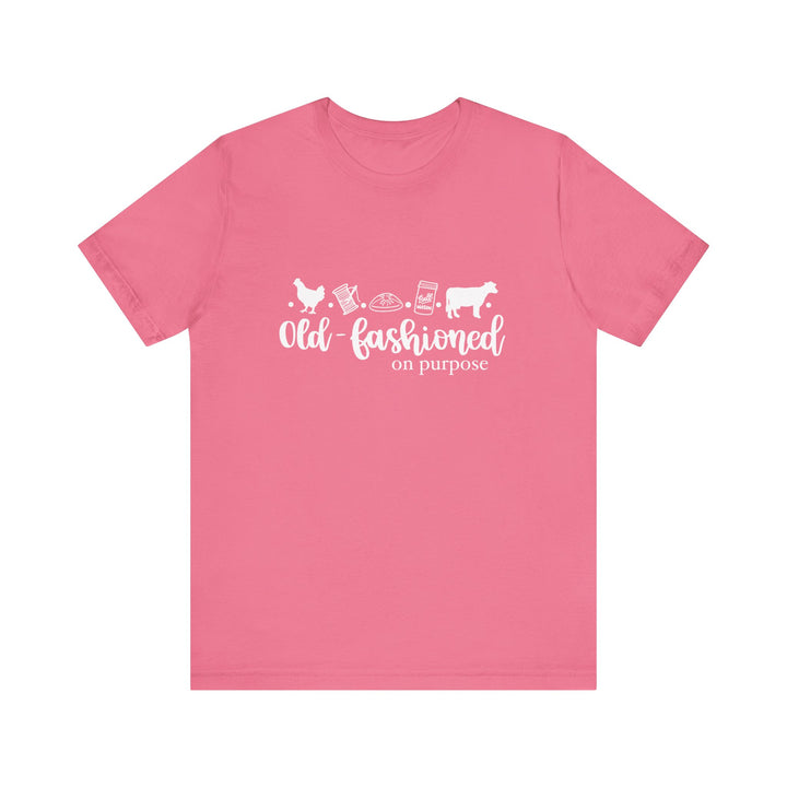 Old Fashioned On Purpose Homesteading Icons Tee | Vintage Farm Life Shirt | Simple Living T-Shirt for Women