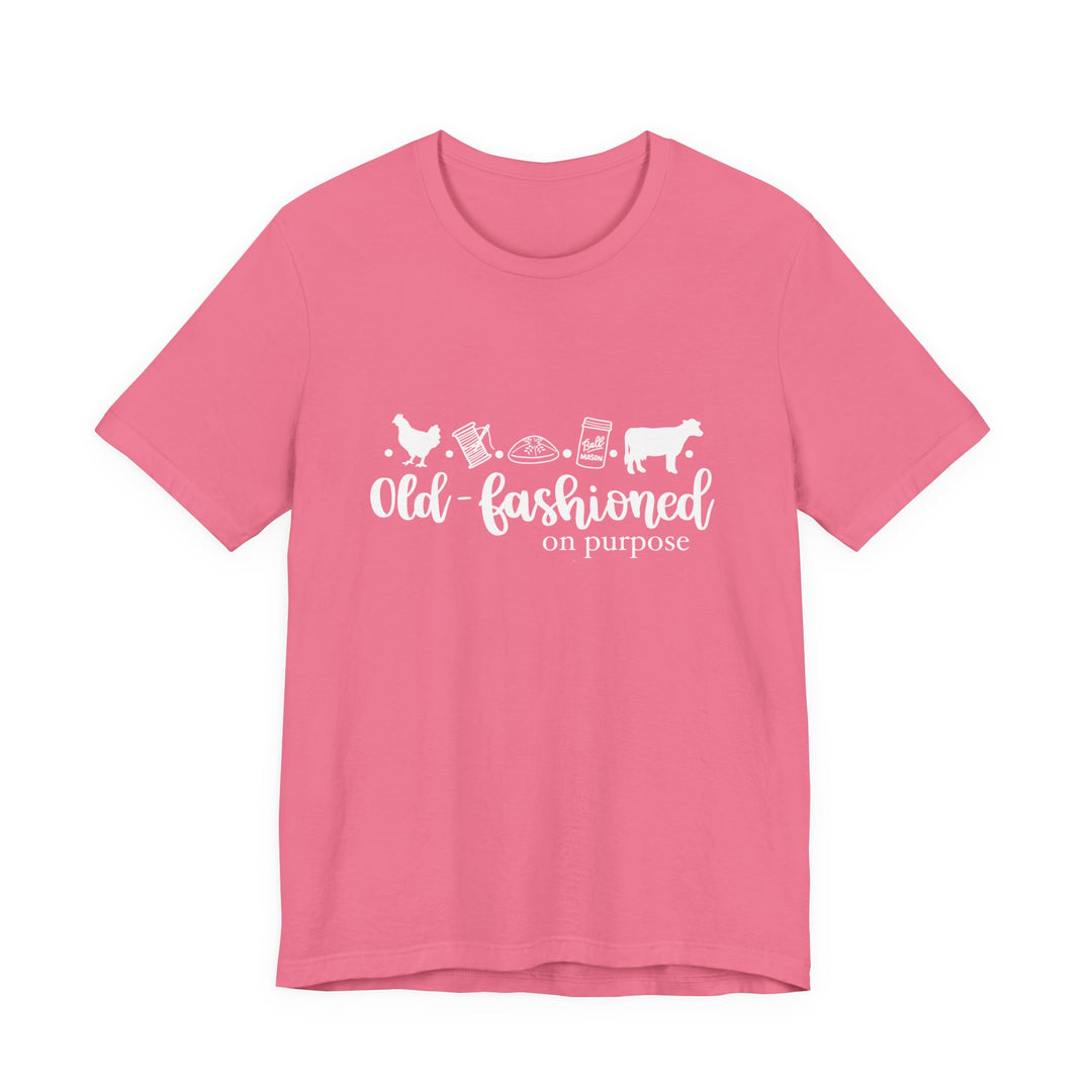 Old Fashioned On Purpose Homesteading Icons Tee | Vintage Farm Life Shirt | Simple Living T-Shirt for Women