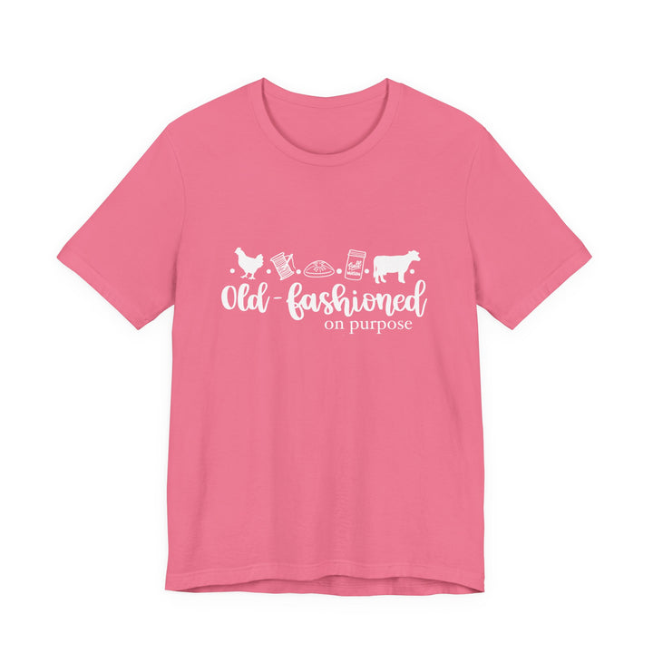 Old Fashioned On Purpose Homesteading Icons Tee | Vintage Farm Life Shirt | Simple Living T-Shirt for Women
