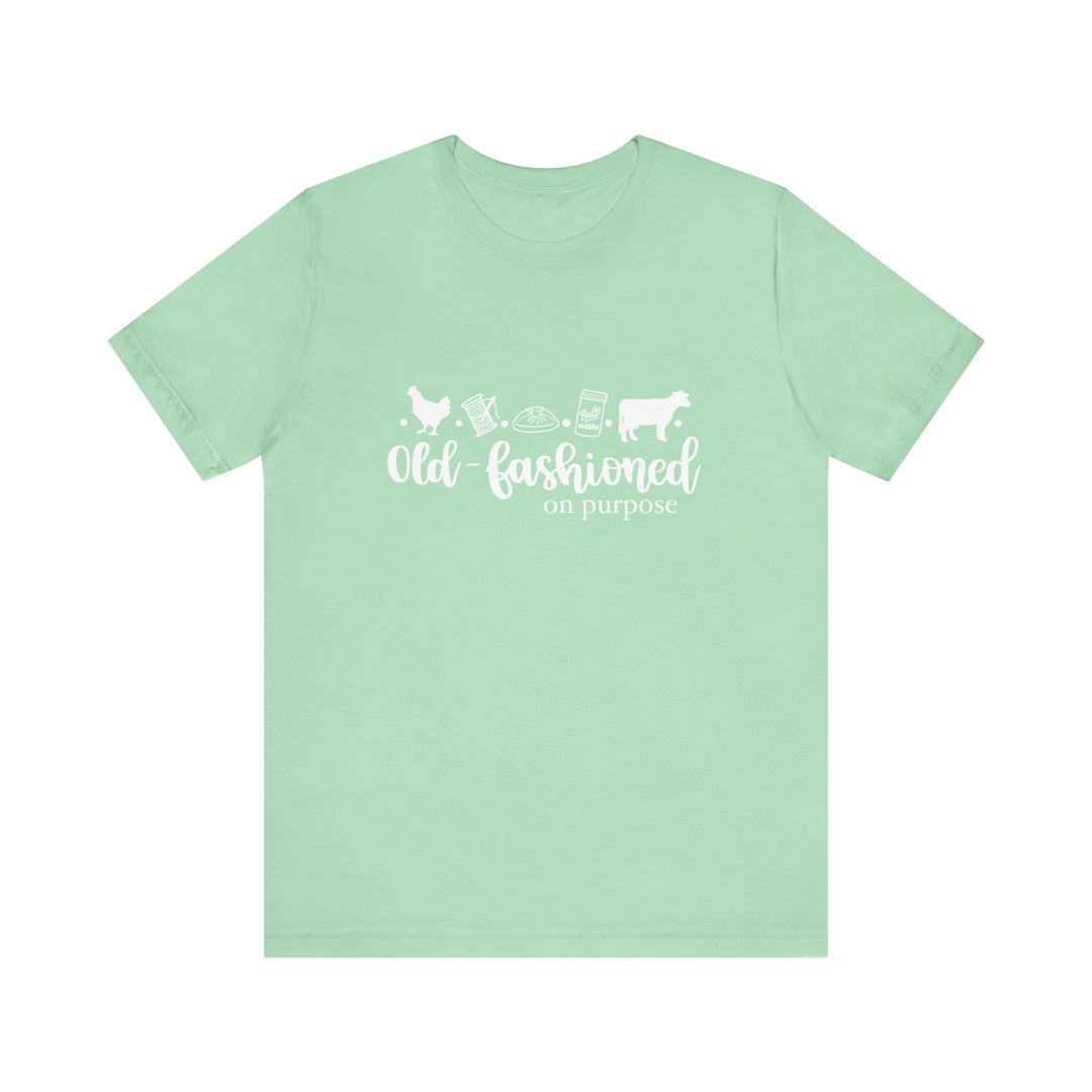 Old Fashioned On Purpose Homesteading Icons Tee | Vintage Farm Life Shirt | Simple Living T-Shirt for Women