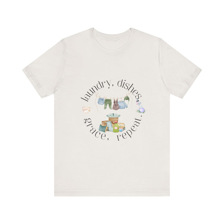 Laundry, Dishes, Grace, Repeat Tee | Watercolor Homemaker Graphic T-Shirt | Faith-Filled Simple Living Shirt for Women