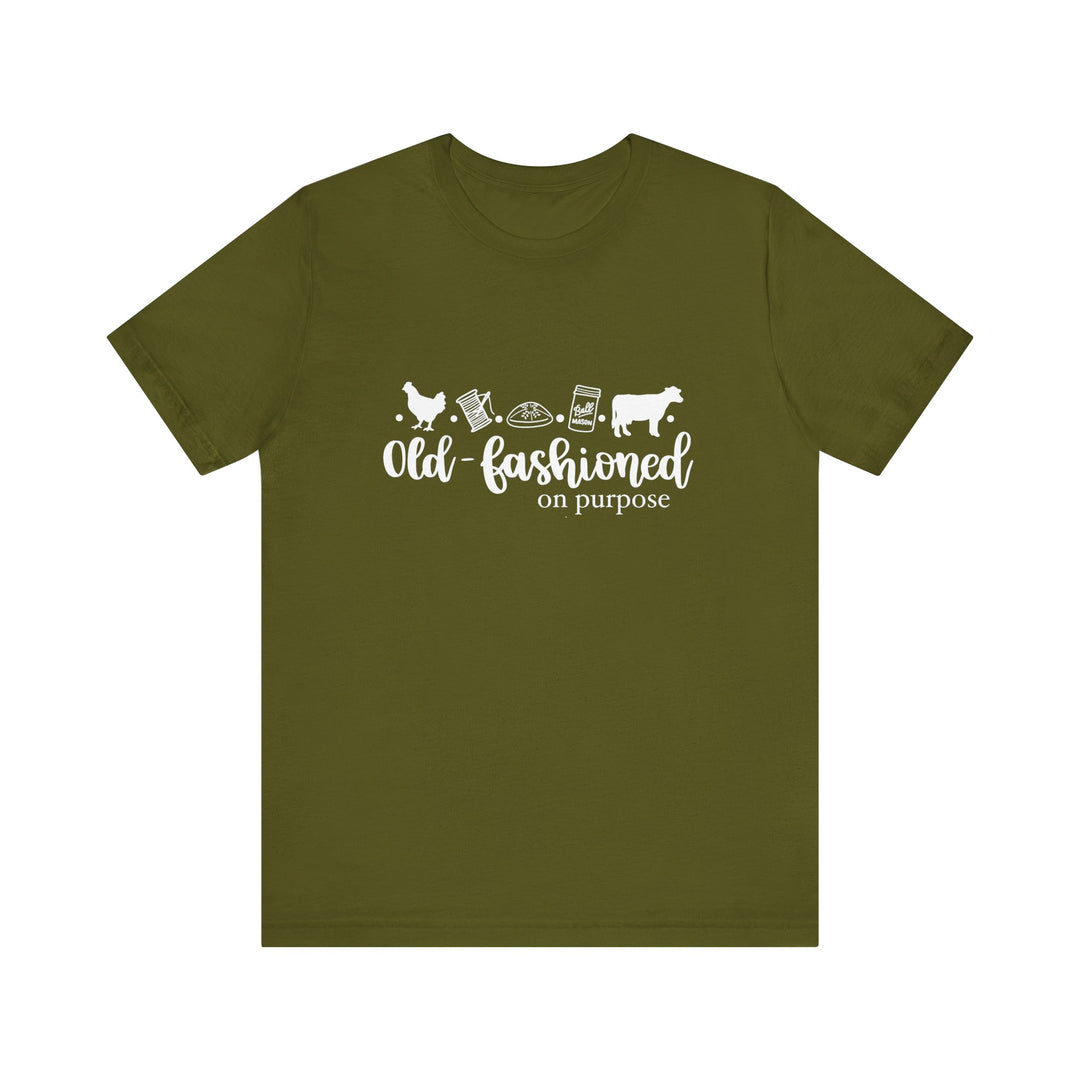 Old Fashioned On Purpose Homesteading Icons Tee | Vintage Farm Life Shirt | Simple Living T-Shirt for Women