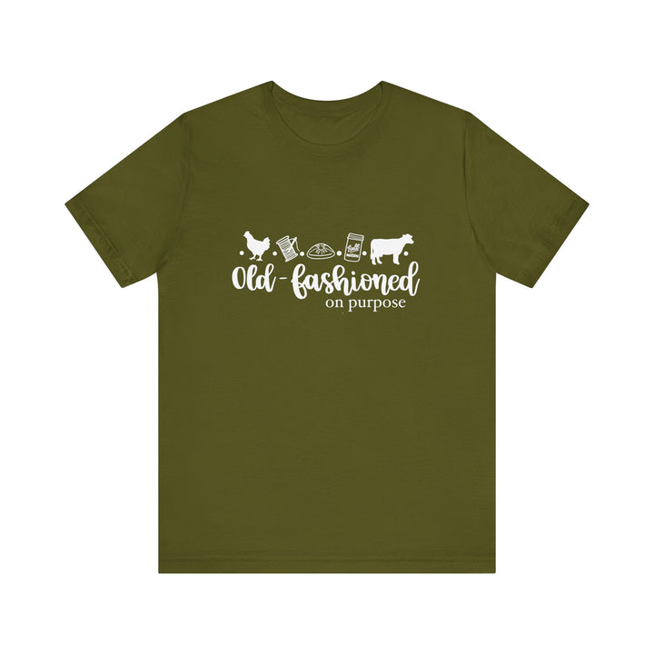 Old Fashioned On Purpose Homesteading Icons Tee | Vintage Farm Life Shirt | Simple Living T-Shirt for Women