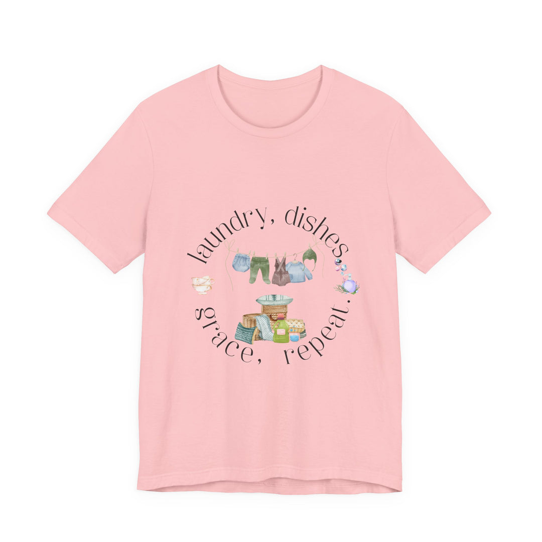 Laundry, Dishes, Grace, Repeat Tee | Watercolor Homemaker Graphic T-Shirt | Faith-Filled Simple Living Shirt for Women