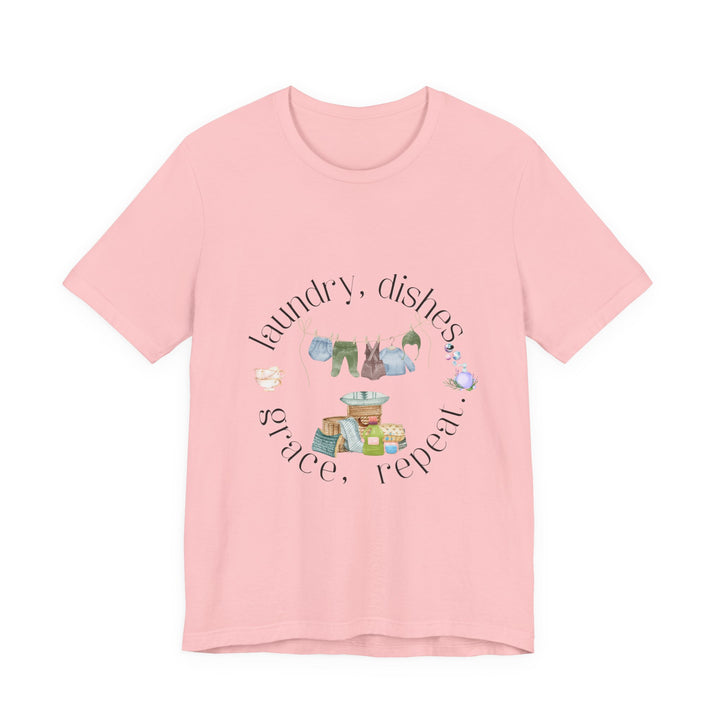 Laundry, Dishes, Grace, Repeat Tee | Watercolor Homemaker Graphic T-Shirt | Faith-Filled Simple Living Shirt for Women