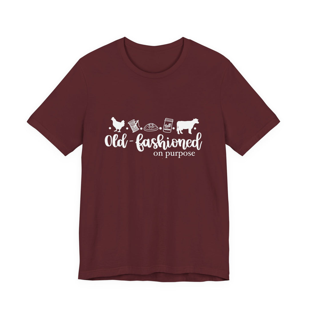 Old Fashioned On Purpose Homesteading Icons Tee | Vintage Farm Life Shirt | Simple Living T-Shirt for Women