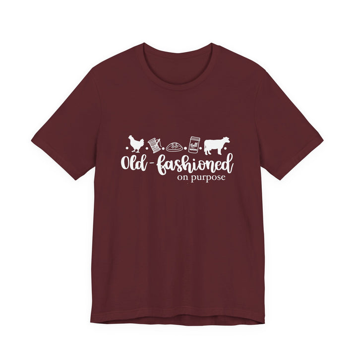 Old Fashioned On Purpose Homesteading Icons Tee | Vintage Farm Life Shirt | Simple Living T-Shirt for Women