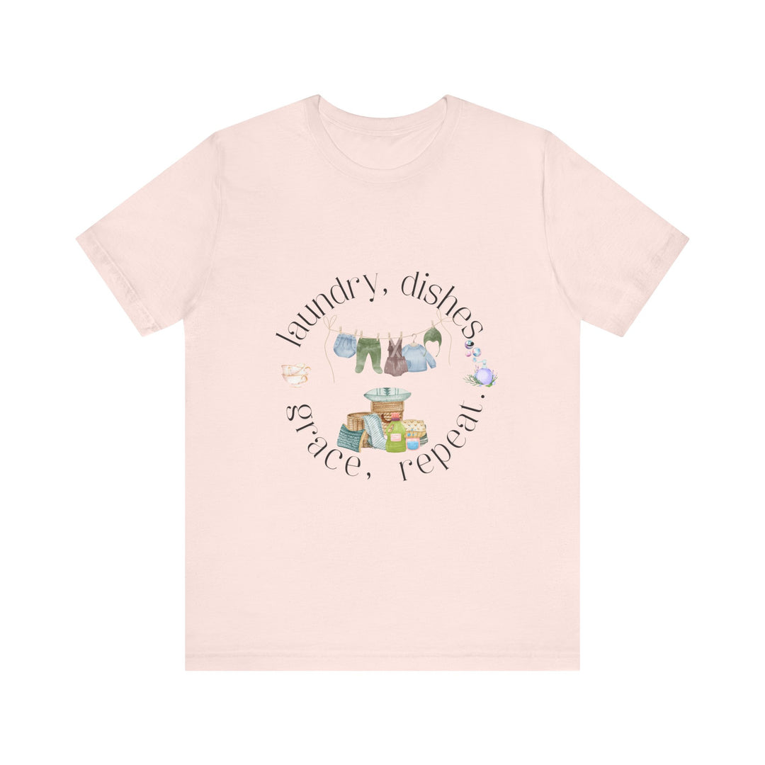 Laundry, Dishes, Grace, Repeat Tee | Watercolor Homemaker Graphic T-Shirt | Faith-Filled Simple Living Shirt for Women