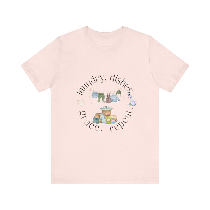 Laundry, Dishes, Grace, Repeat Tee | Watercolor Homemaker Graphic T-Shirt | Faith-Filled Simple Living Shirt for Women