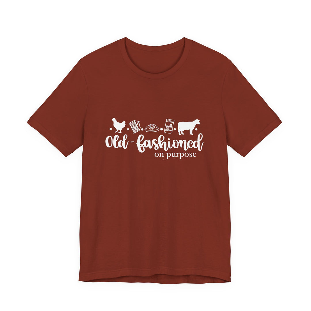 Old Fashioned On Purpose Homesteading Icons Tee | Vintage Farm Life Shirt | Simple Living T-Shirt for Women