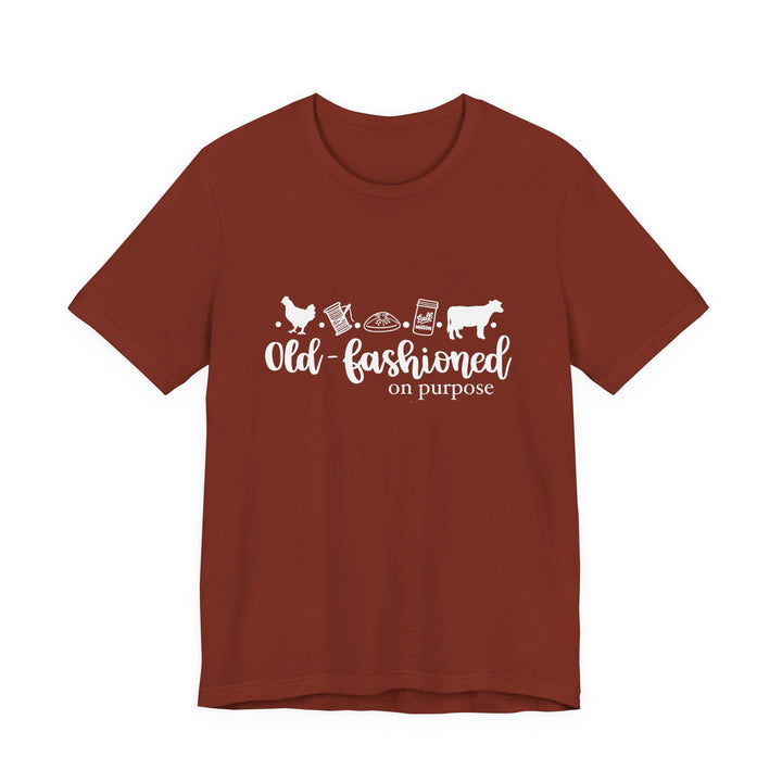 Old Fashioned On Purpose Homesteading Icons Tee | Vintage Farm Life Shirt | Simple Living T-Shirt for Women