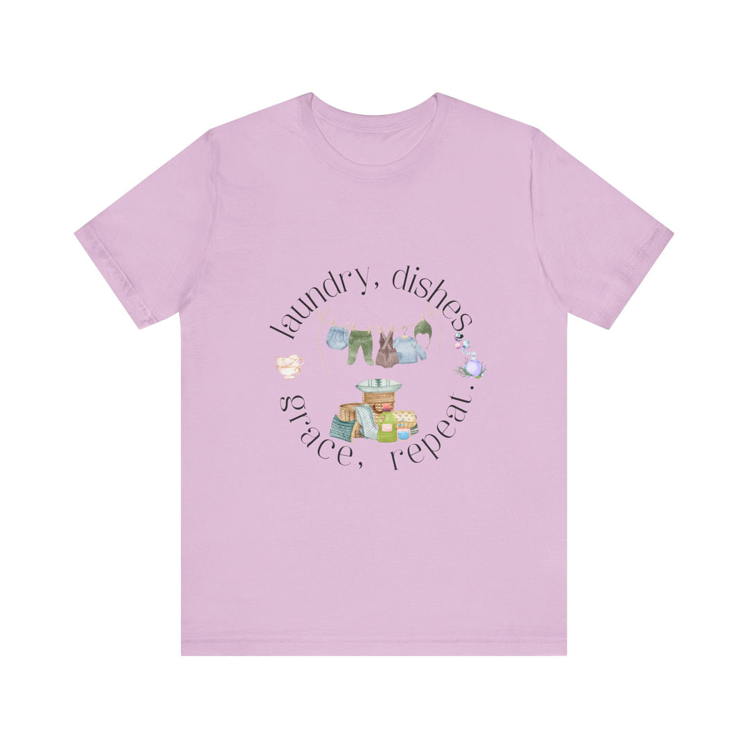 Laundry, Dishes, Grace, Repeat Tee | Watercolor Homemaker Graphic T-Shirt | Faith-Filled Simple Living Shirt for Women