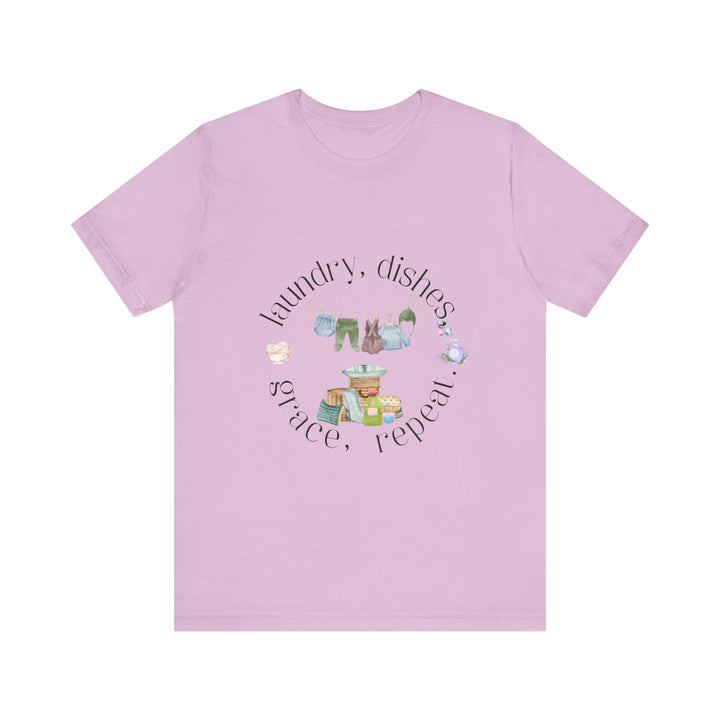 Laundry, Dishes, Grace, Repeat Tee | Watercolor Homemaker Graphic T-Shirt | Faith-Filled Simple Living Shirt for Women